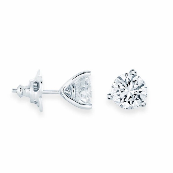 Diamond like cubic zirconia sterling silver earring studs - Picture 1 of 3